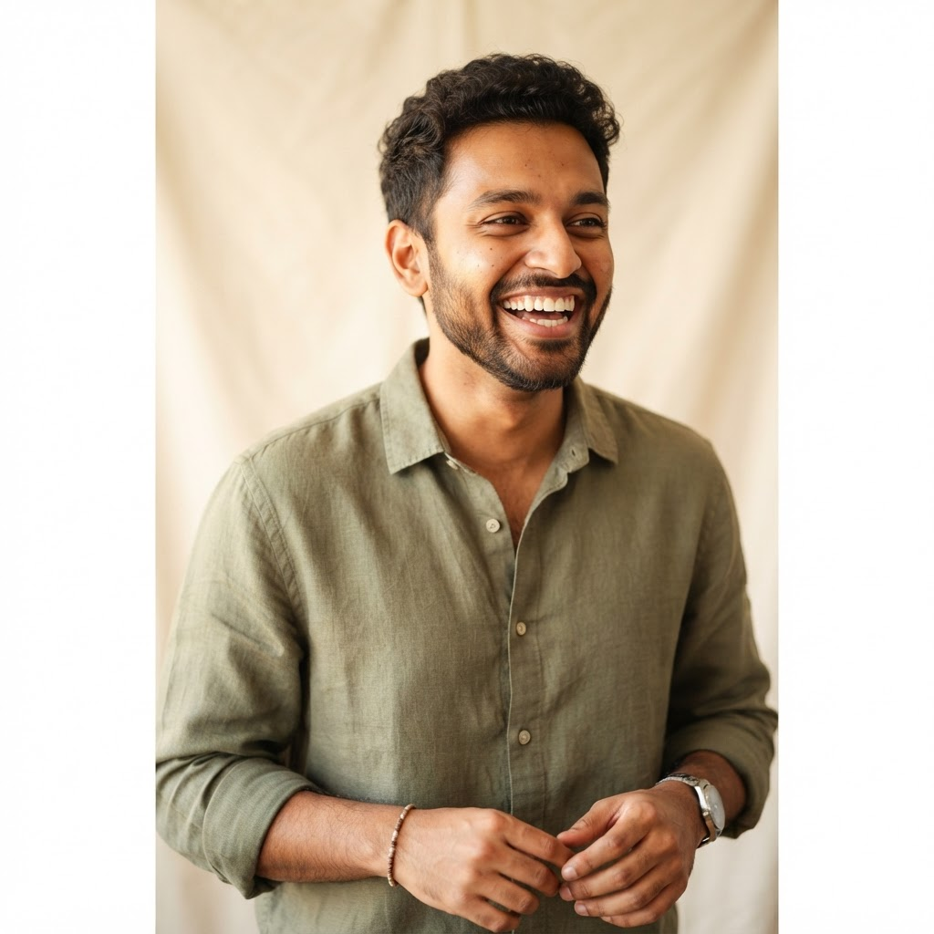 A young man laughing with a bright healthy smile