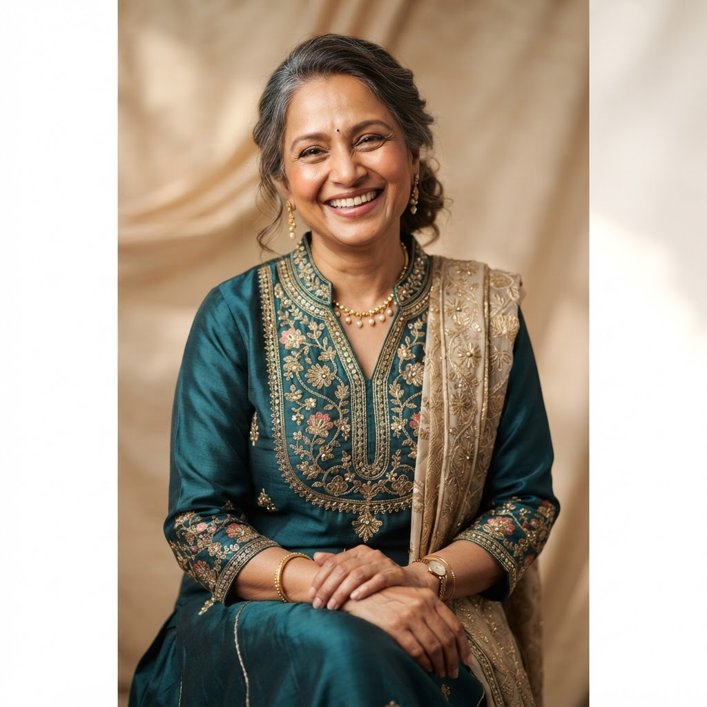 A woman beaming with a radiant healthy smile